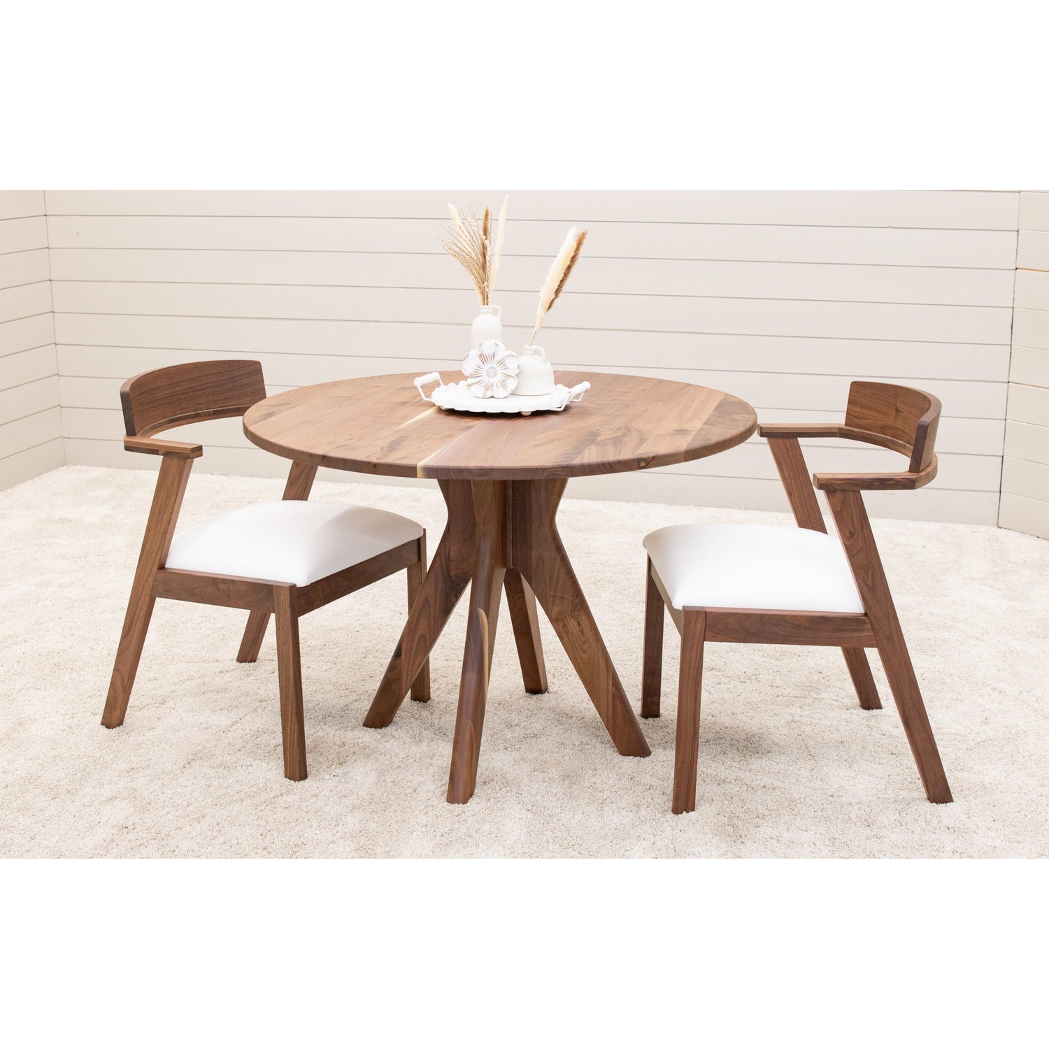 Mid-Century Modern Walnut Wood Round Dining Table | NAT