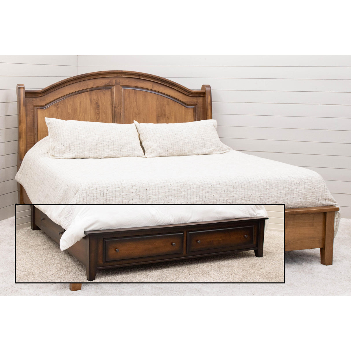 Miranda Sleigh Full Maple Wood Panel Storage Platform Bed | HC