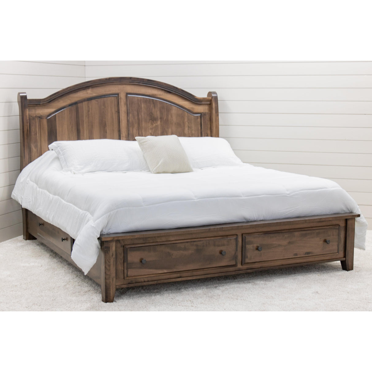 Miranda Sleigh King Maple Wood Panel Storage Platform Bed | CO