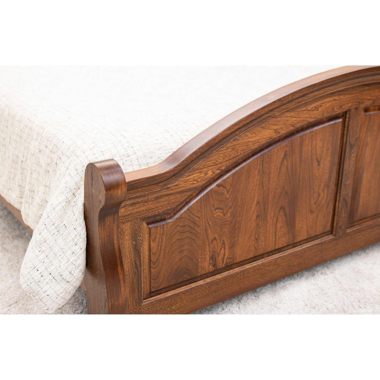Miranda Sleigh Queen Elm Wood Panel Bed with Arched Footboard | MC