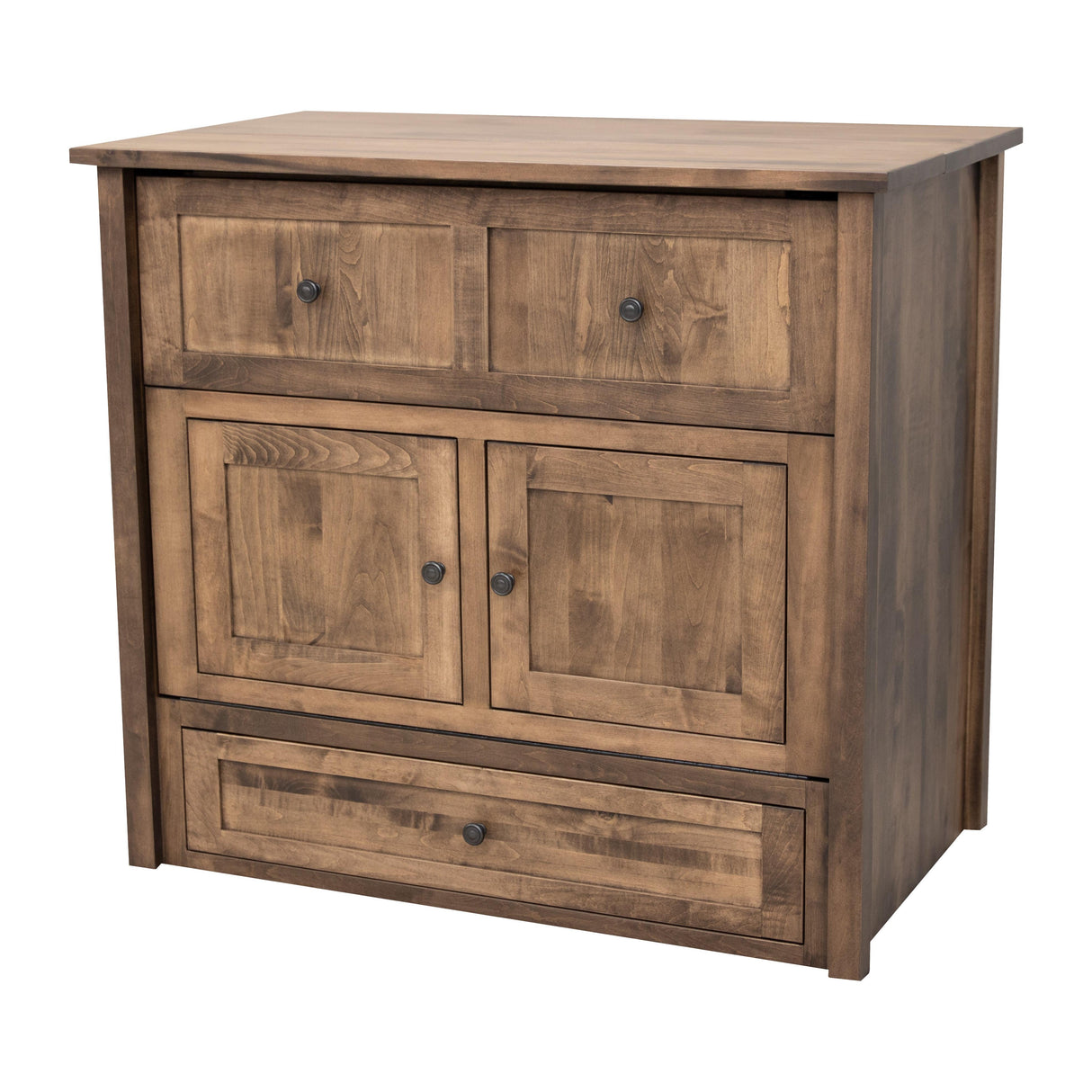 Mission Style Maple Wood Twin Size Murphy Bed Cabinet with Drawers | CO
