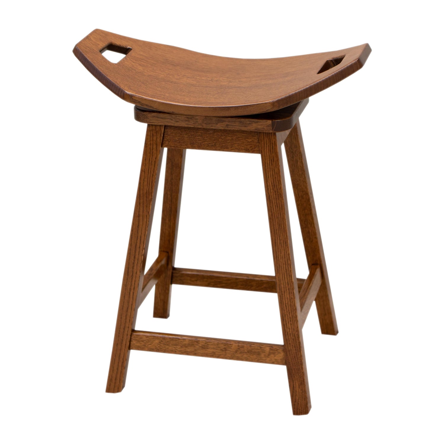 Mission 24" Quarter Sawn White Oak Wood Saddle Swivel Bar Stool | MC