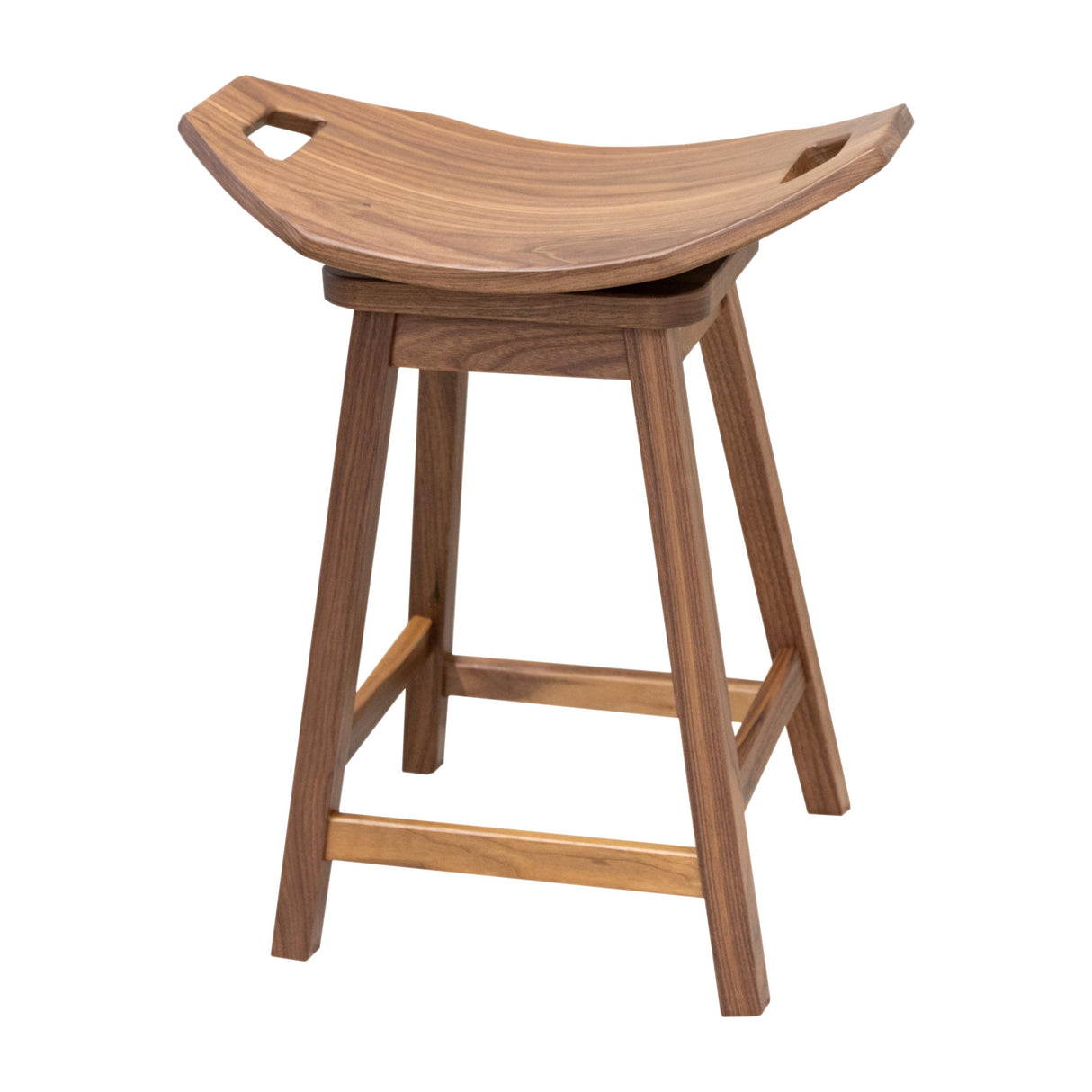 Mission 24" Walnut Wood Saddle Swivel Bar Stool | NAT