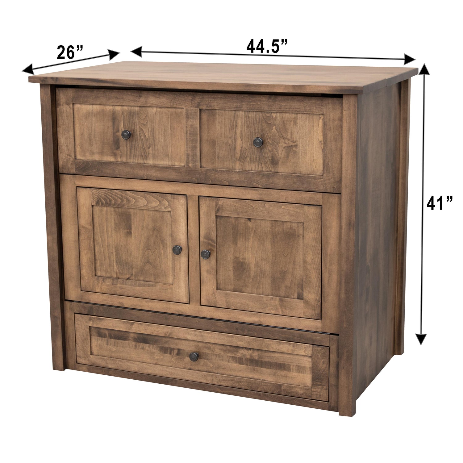 Mission Style Maple Wood Twin Size Murphy Bed Cabinet with Drawers | CO