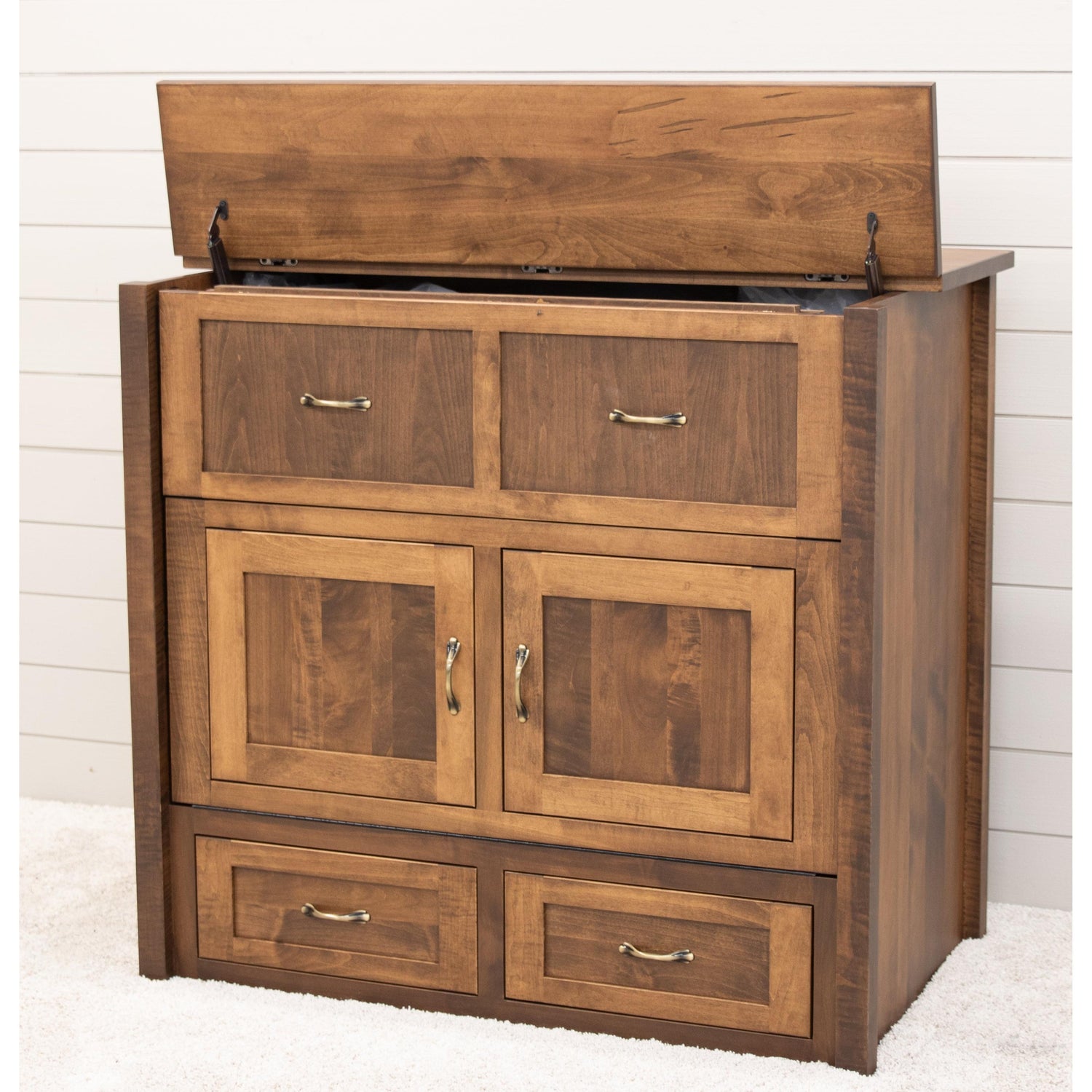 Mission Style Maple Wood Twin Size Murphy Bed Cabinet with Drawers | CO