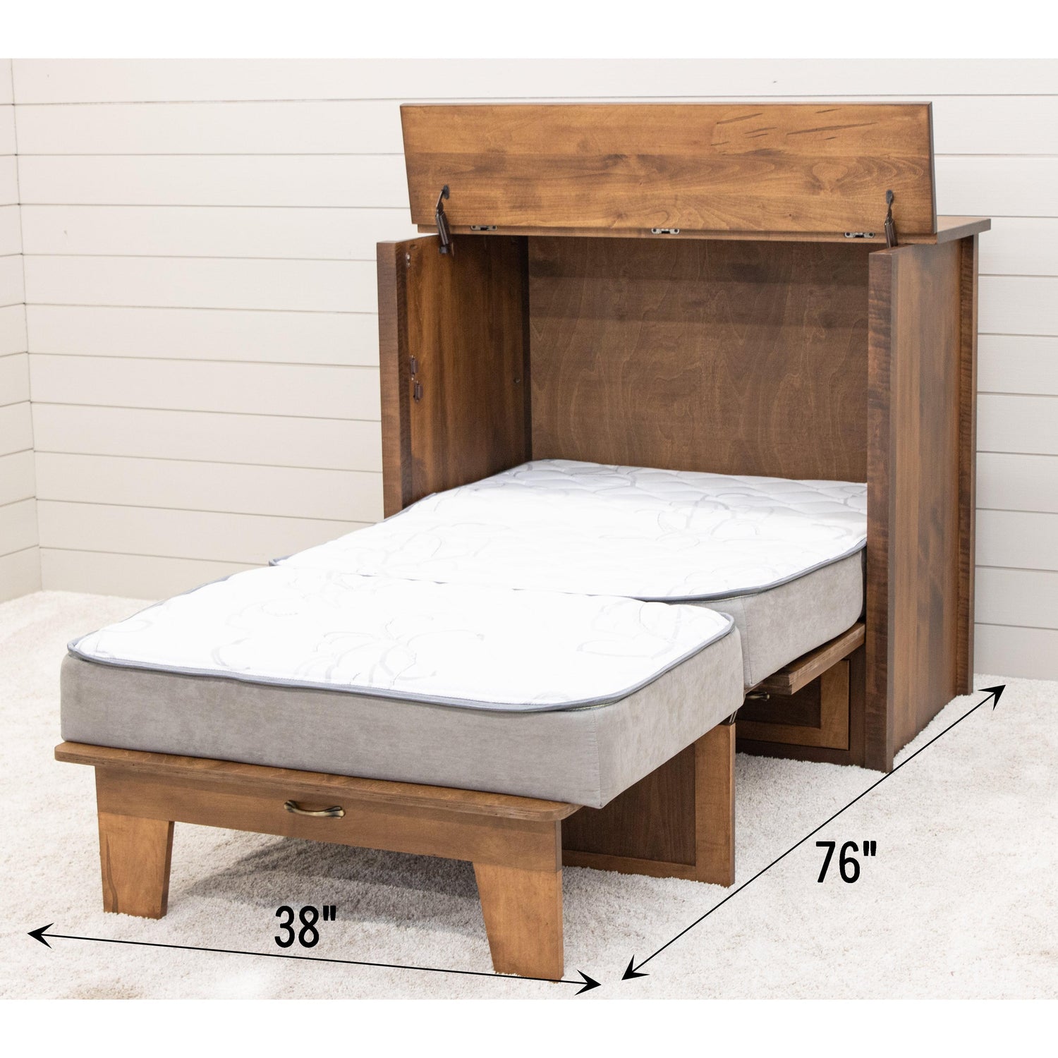 Mission Style Maple Wood Twin Size Murphy Bed Cabinet with Drawers | HC