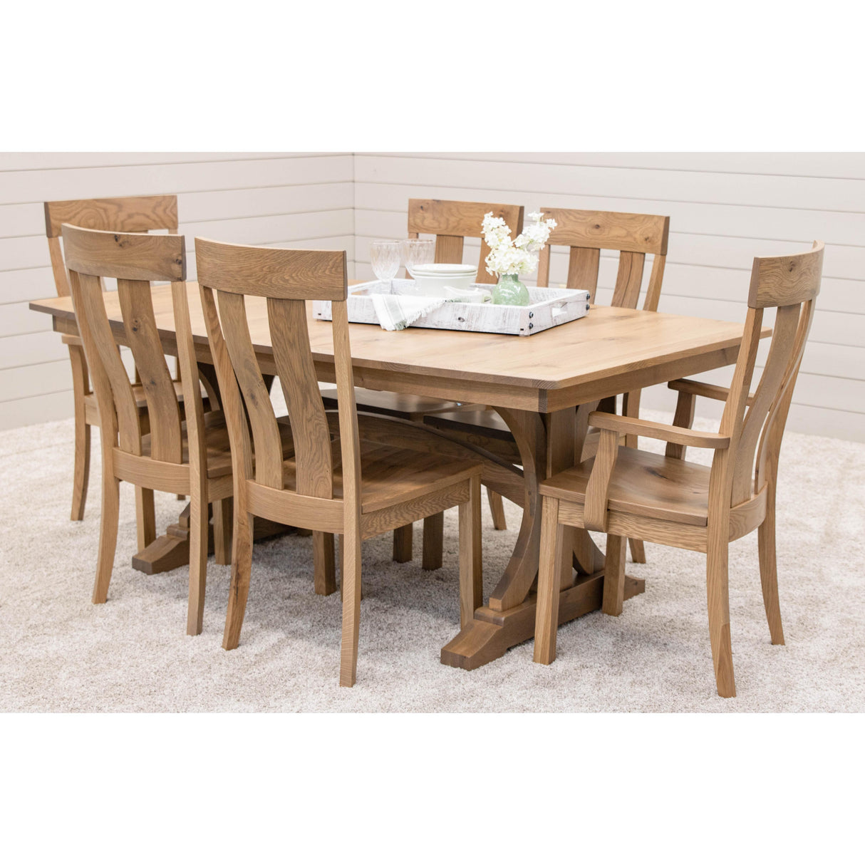 Hampton Rustic White Oak Wood Arm Dining Chair | BLS