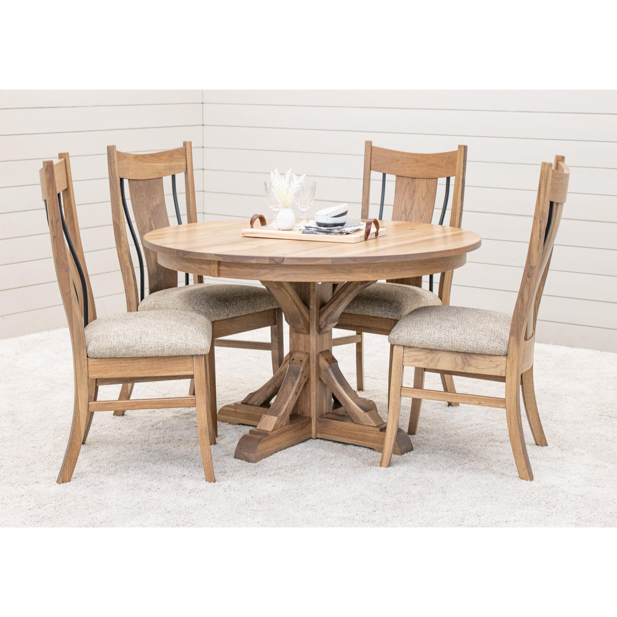 Newport Round Hickory Wood Extending Dining Table | WB