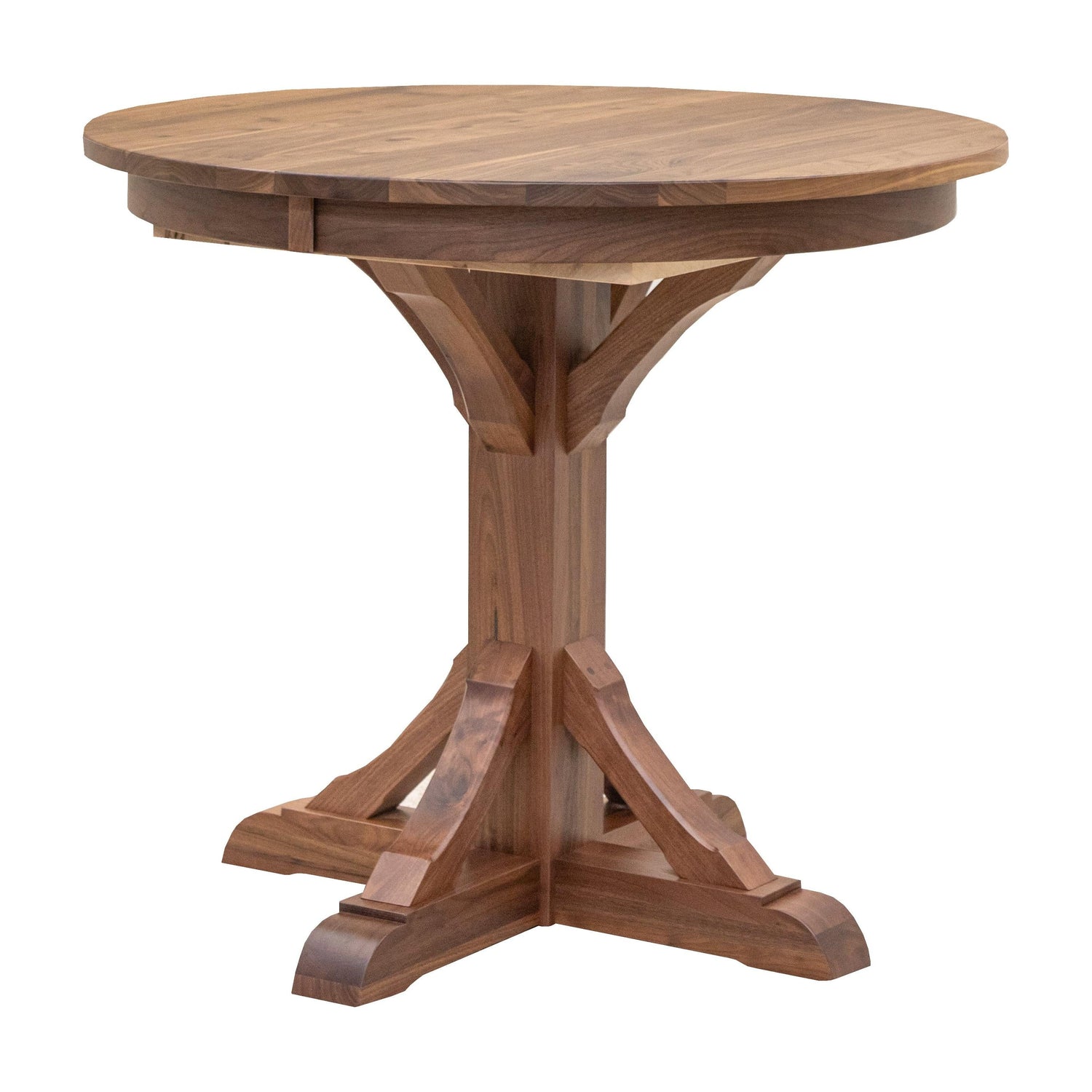 Newport Round Natural Walnut Pub Table Set with 4 Bar Stools