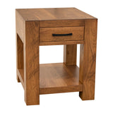 Oxford Hickory Wood Square End Table with Drawer | HC