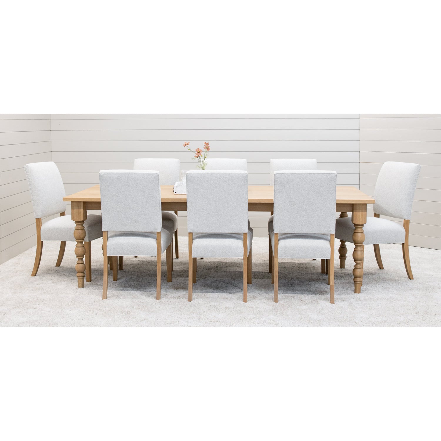 Parson Turned Leg White Oak Wood Extending Dining Table | DS