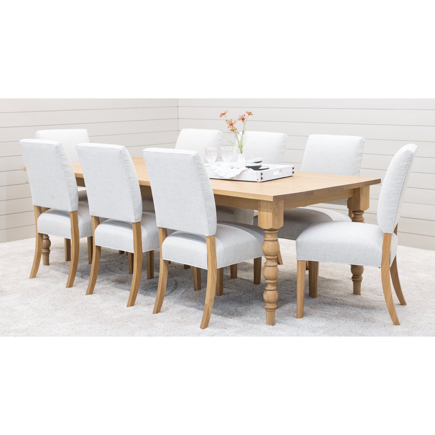 Parson Turned Leg White Oak Wood Extending Dining Table | DS