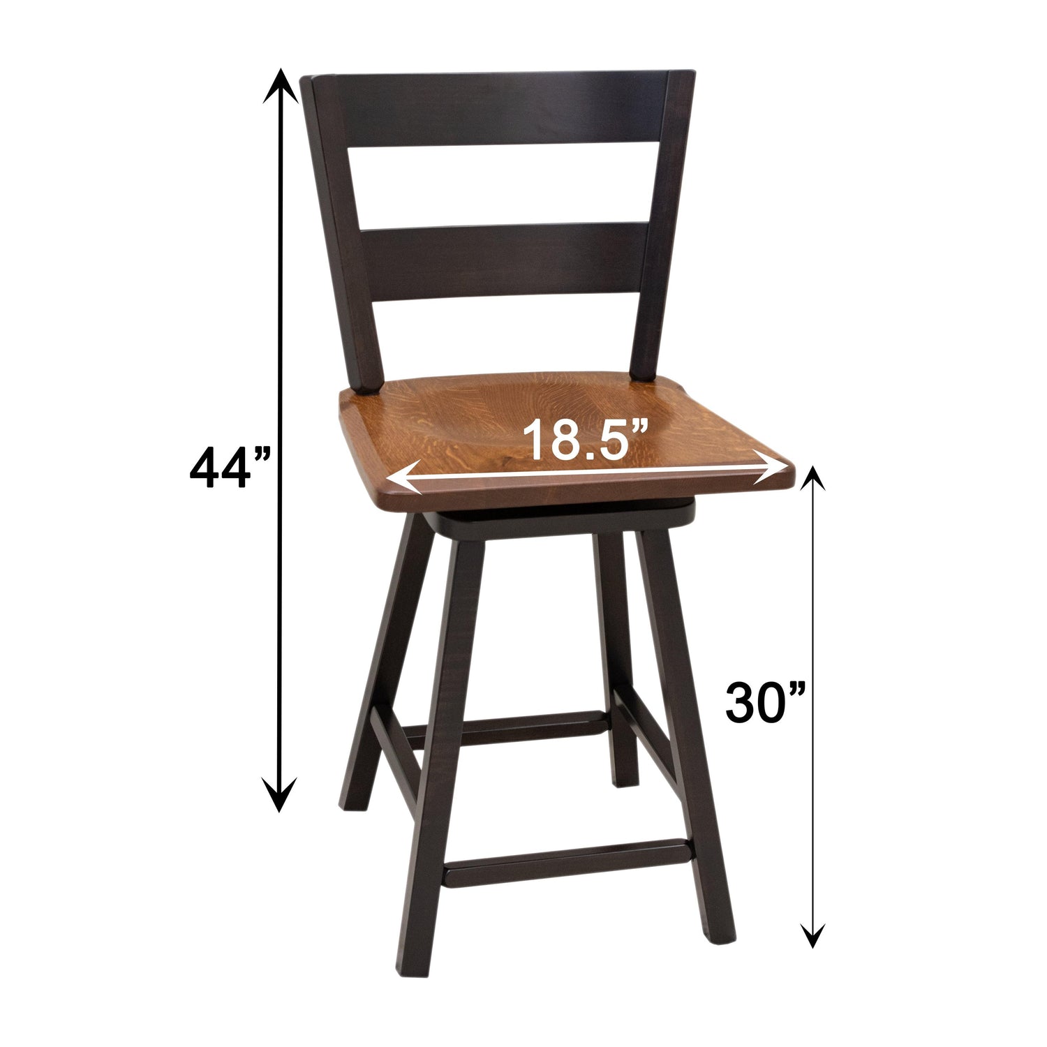 Post Mission 24" Black & Wood 2-Slat Swivel Bar Stool | M-EB&E-MC