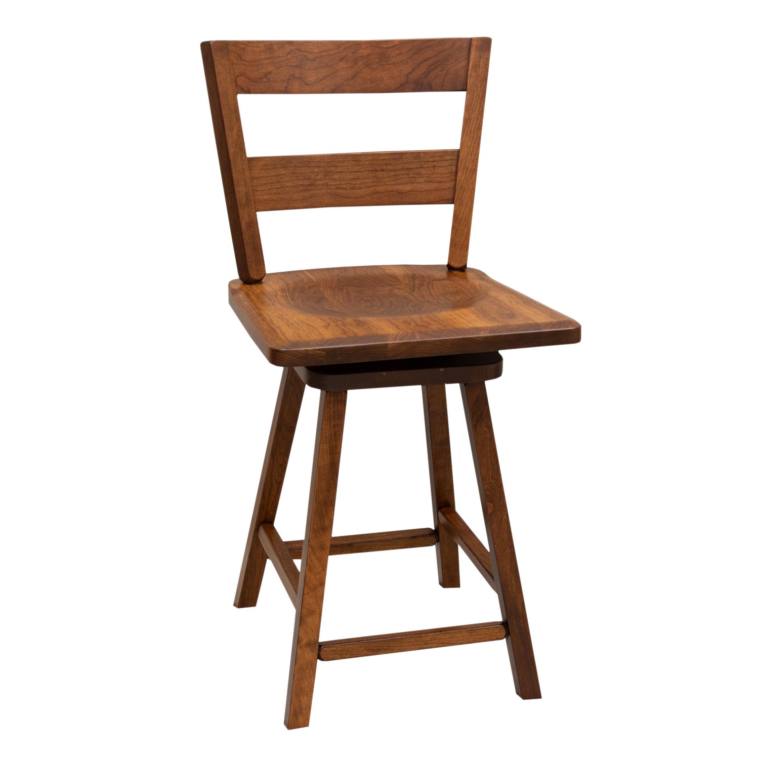 Post Mission 24" Cherry Wood 2-Slat Swivel Bar Stool | MC