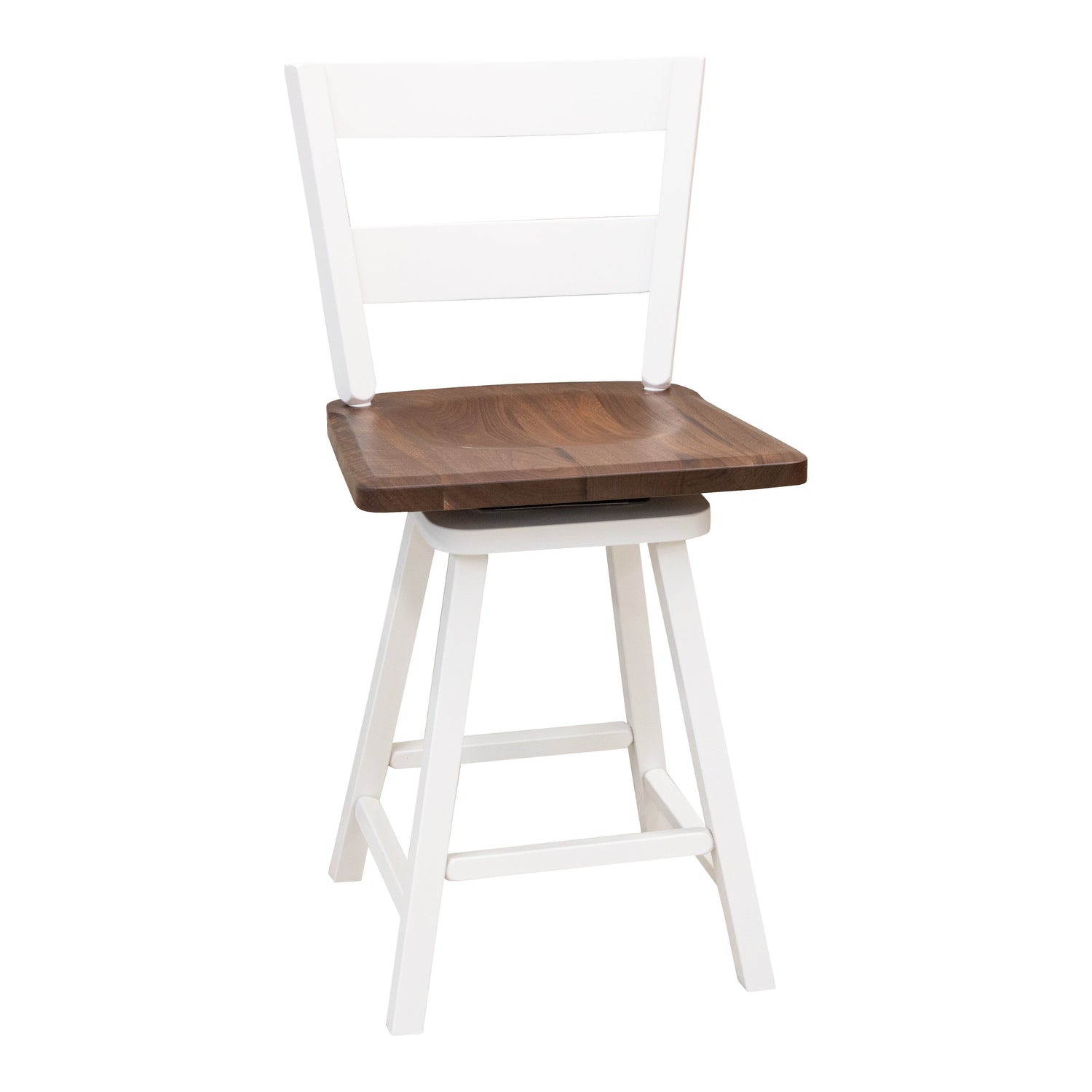 Post Mission 24" White & Wood 2-Slat Swivel Bar Stool | M-DW&W-NAT