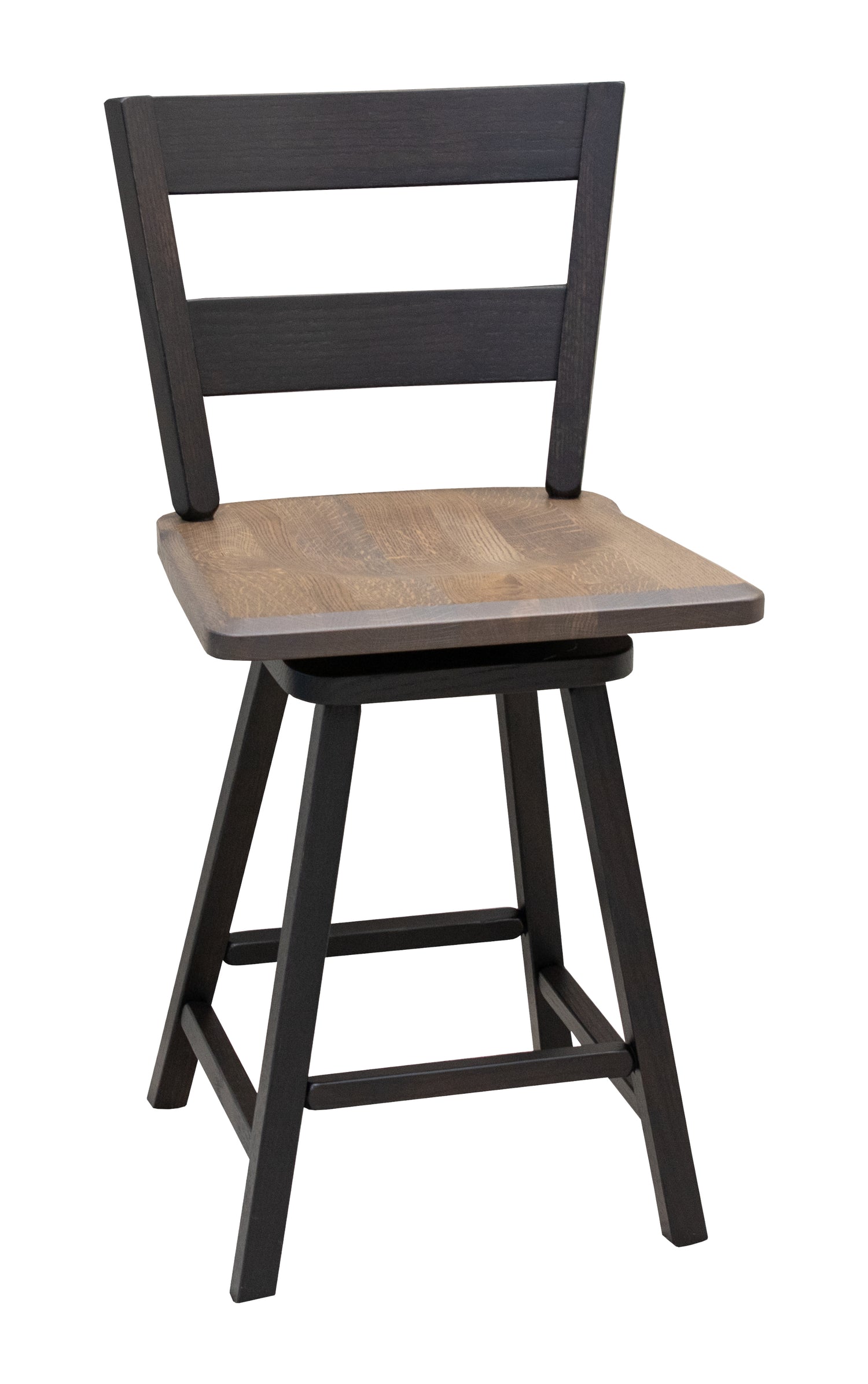 Post Mission 24" Black & Wood 2-Slat Swivel Bar Stool | O-EB&RQSWO-SB