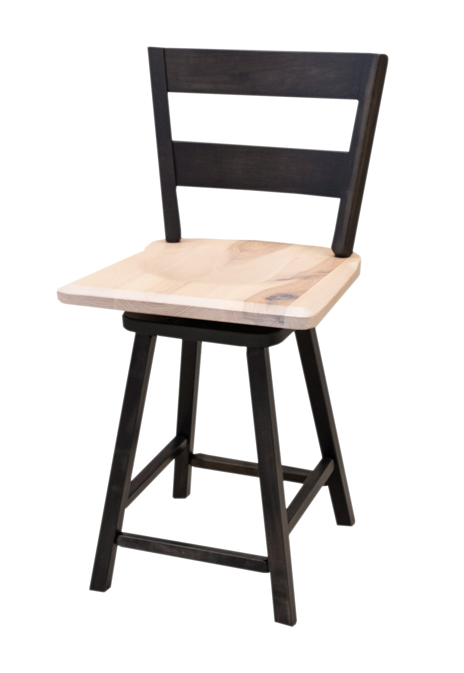 Post Mission 24" Black & Wood 2-Slat Swivel Bar Stool | M-DK&RH-SW