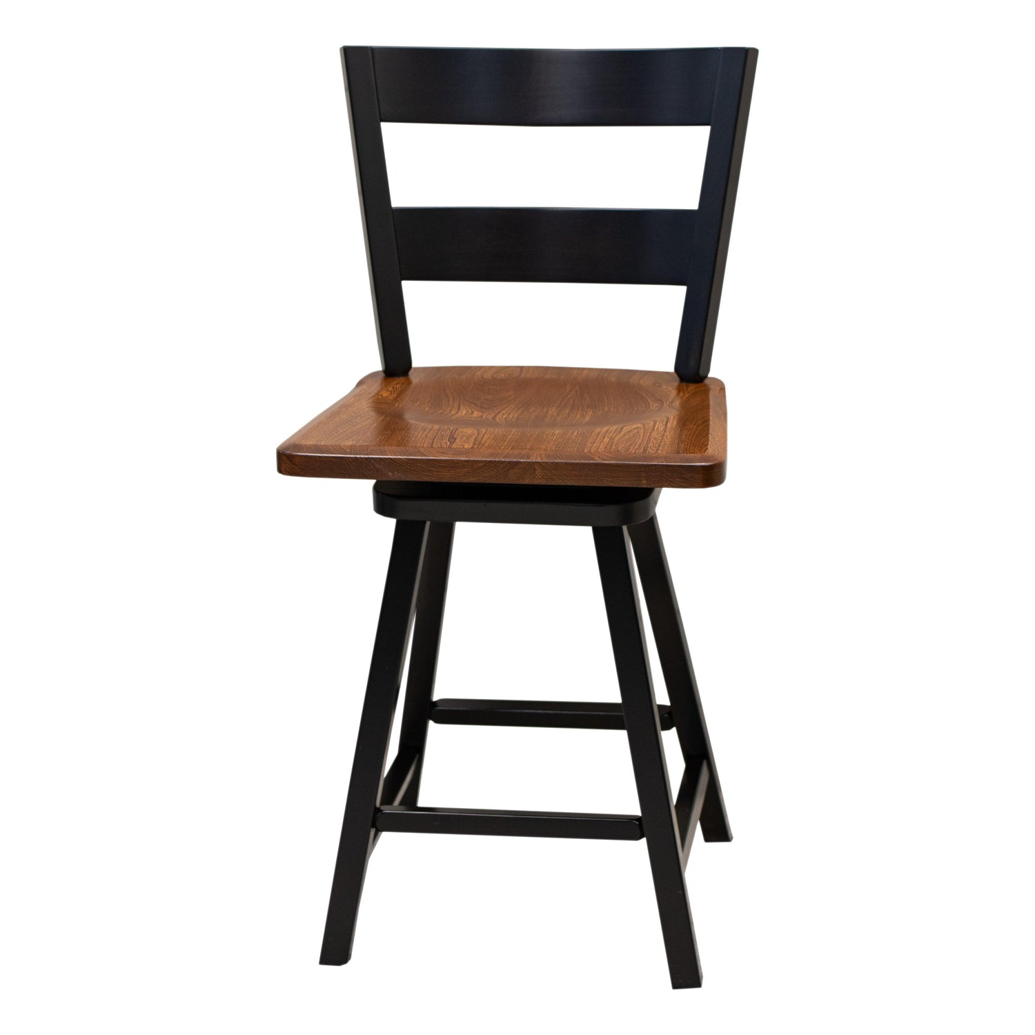 Post Mission 24" Black & Wood 2-Slat Swivel Bar Stool | M-EB&E-MC