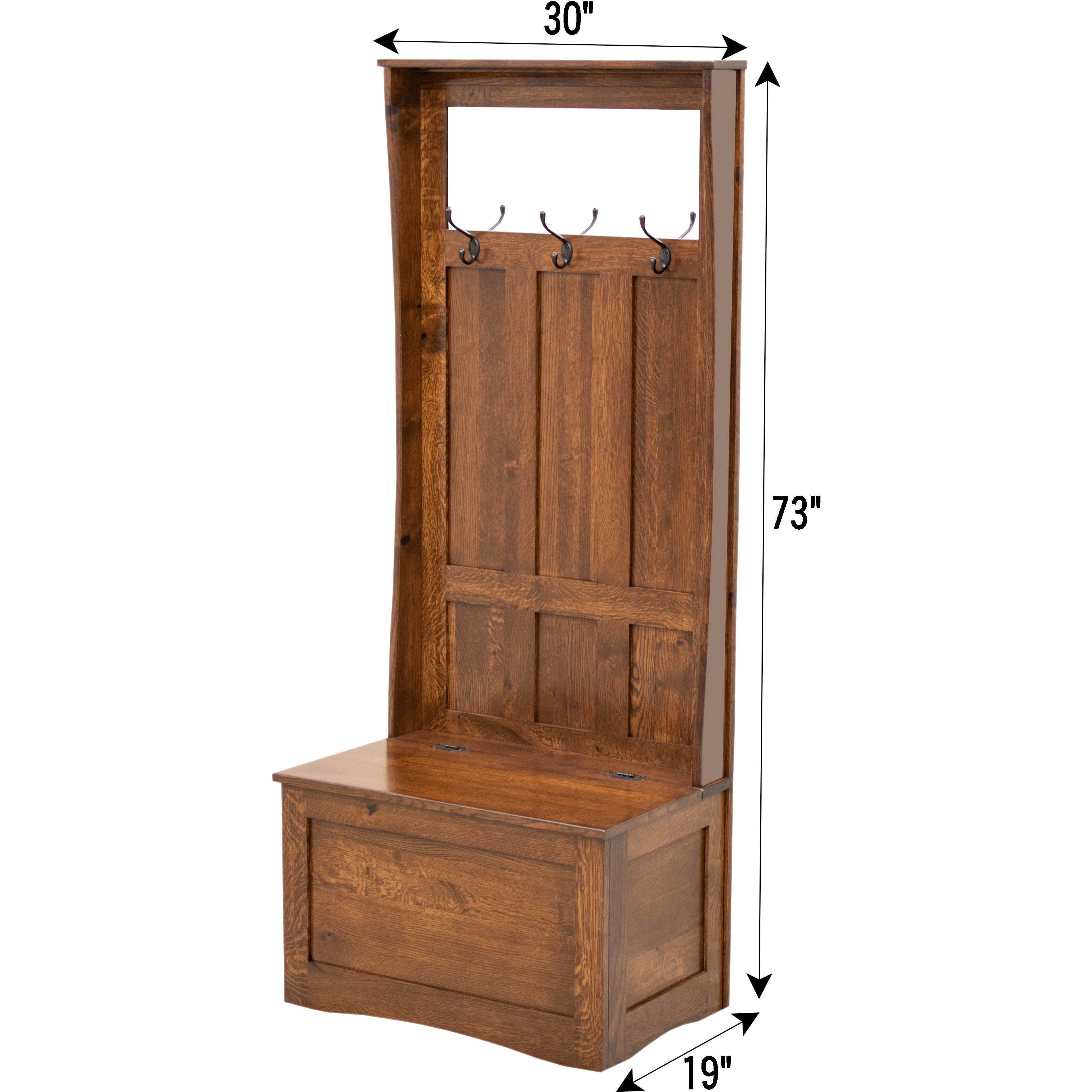 Shaker Quarter Sawn White Oak Wood Hall Tree Bench in Asbury Brown