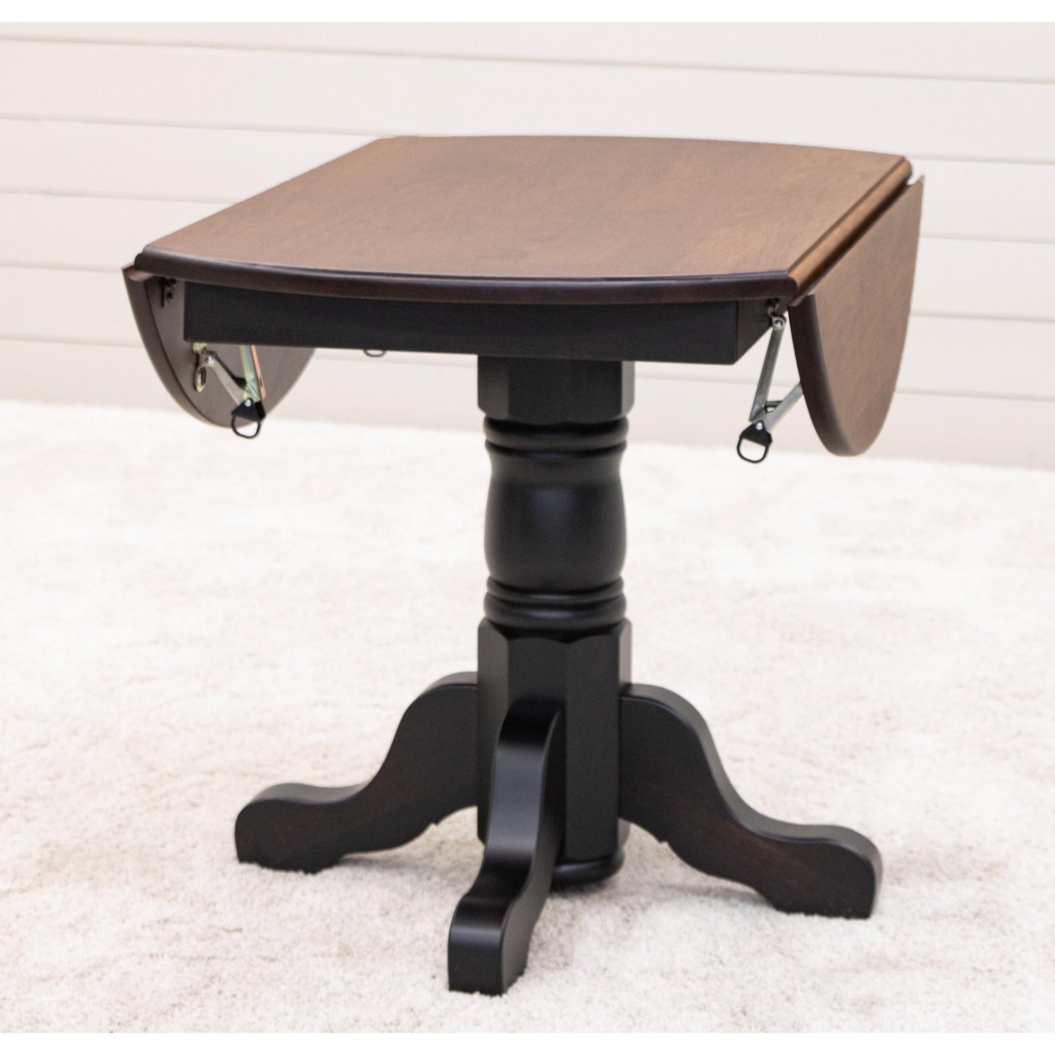 Traditional Round Drop Leaf Black & Wood Dining Table | M-EB&C-GB