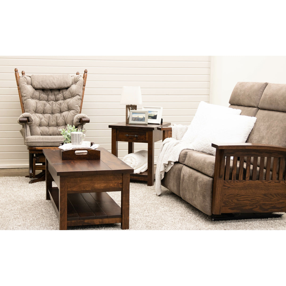 Mission Reclining Loveseat with Wood Arms