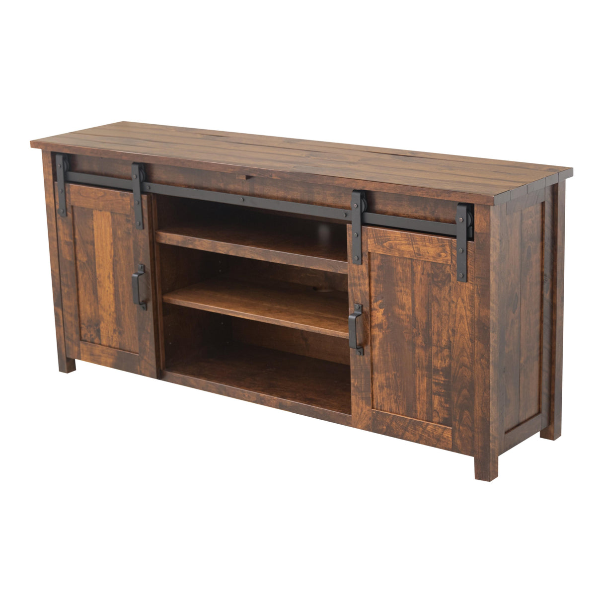 Arcadia 72" Cherry Wood Sliding Barn Door Post TV Console | ASB