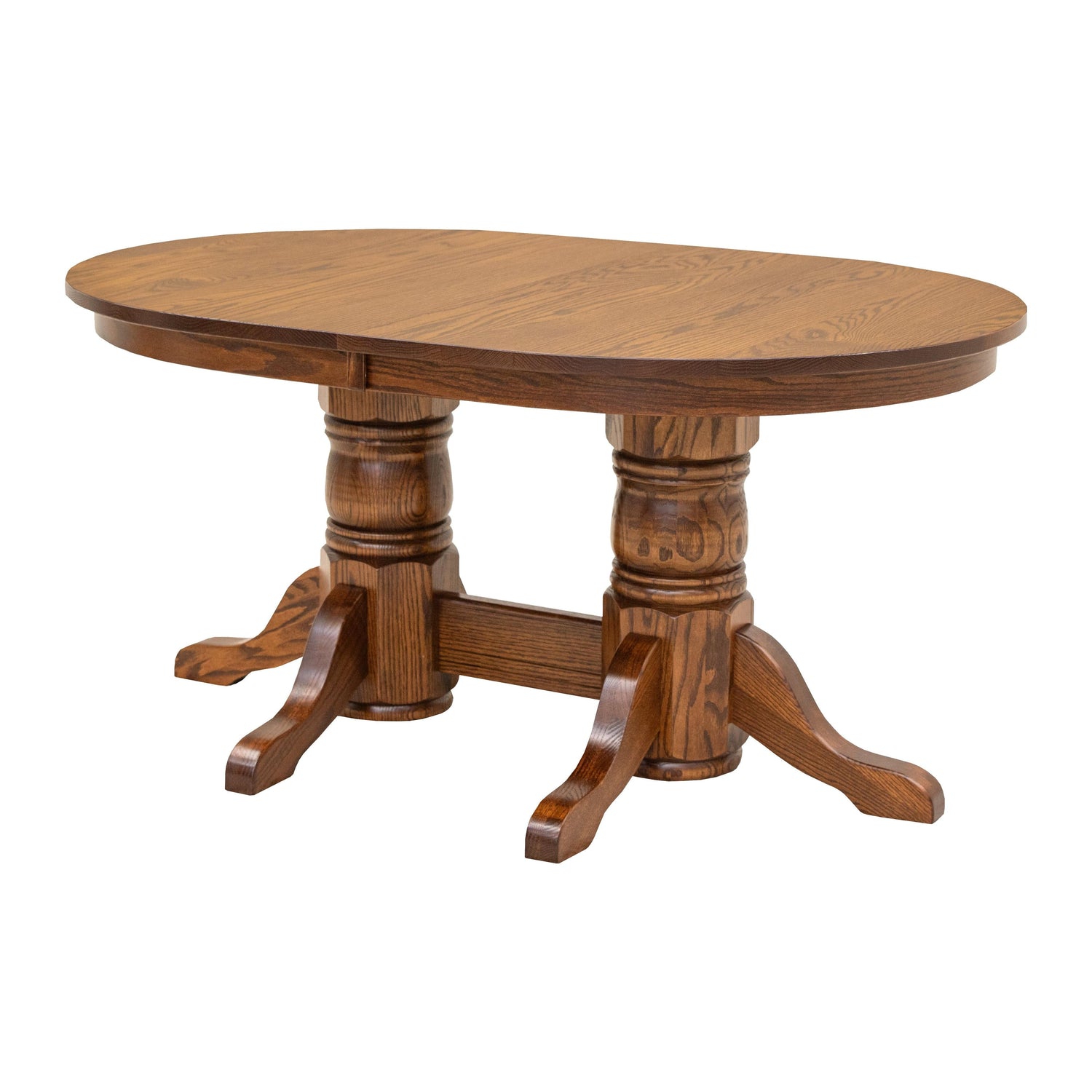 Amish Oval Oak Double Pedestal Table Set for 6-8