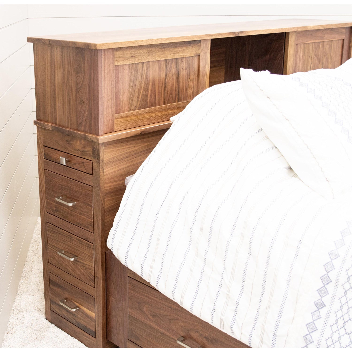 Weston Walnut Wood Storage Headboard & Platform Drawer Bed | NAT