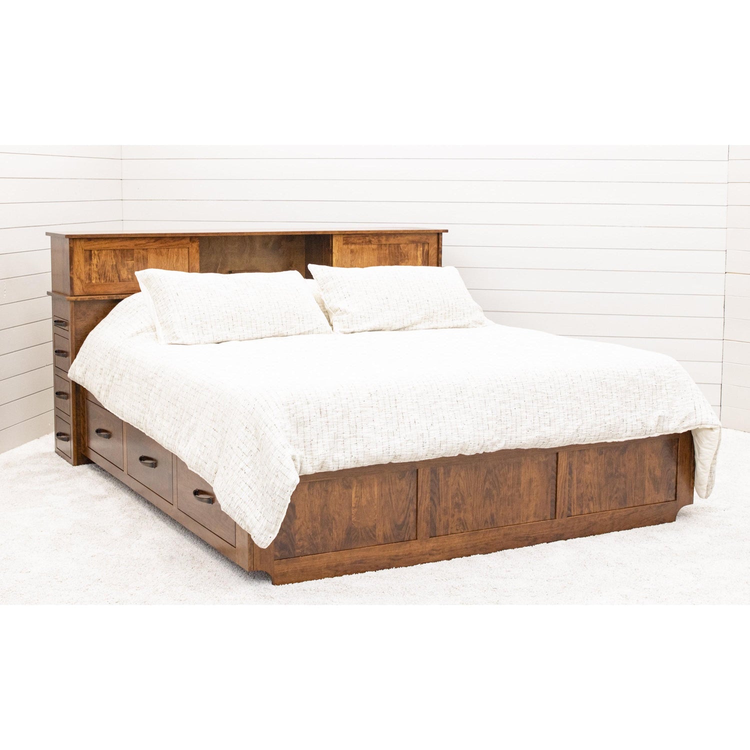 Weston Cherry Wood Storage Headboard & Platform Drawer Bed | MC
