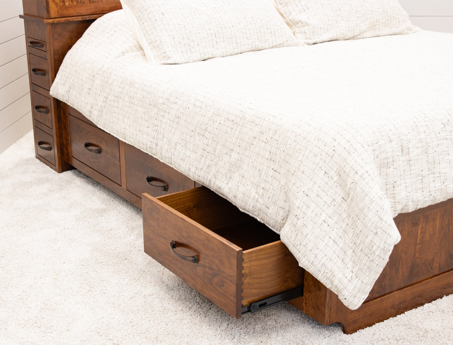 Weston Cherry Wood Storage Headboard & Platform Drawer Bed | MC