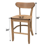 Windsor Rustic White Oak Wood 24" Mid Century Stationary Bar Stool | DS
