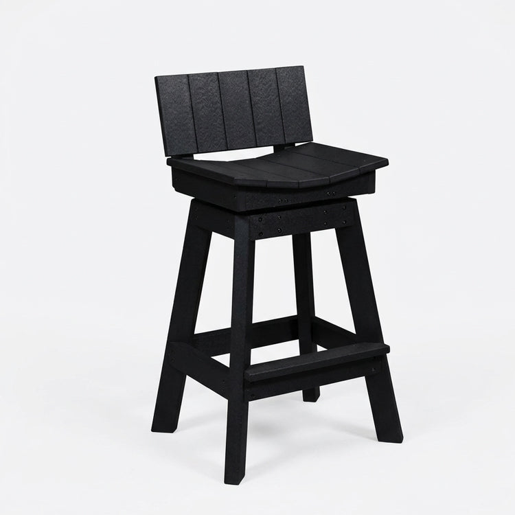 Outdoor Poly Amish Swivel Saddle Bar Stool with Back - Black