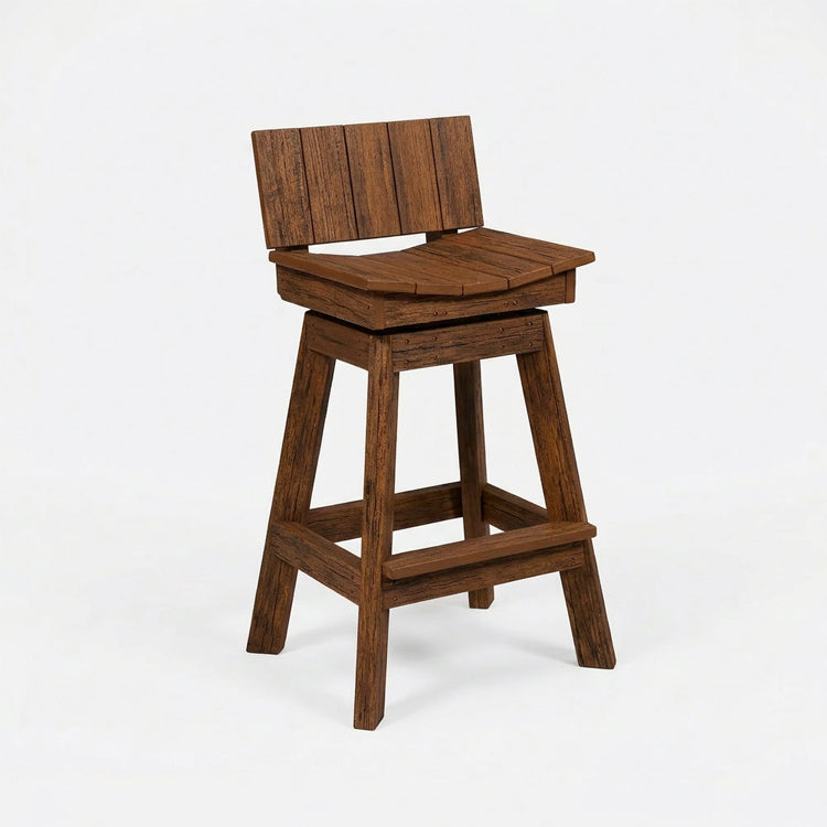 Outdoor Poly Amish Swivel Saddle Bar Stool with Back - Antique Mahogany